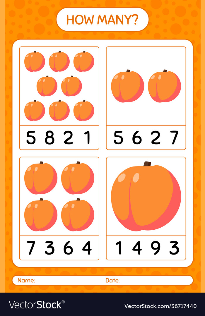 How many counting game with peach worksheet vector image How many counting game with peach worksheet