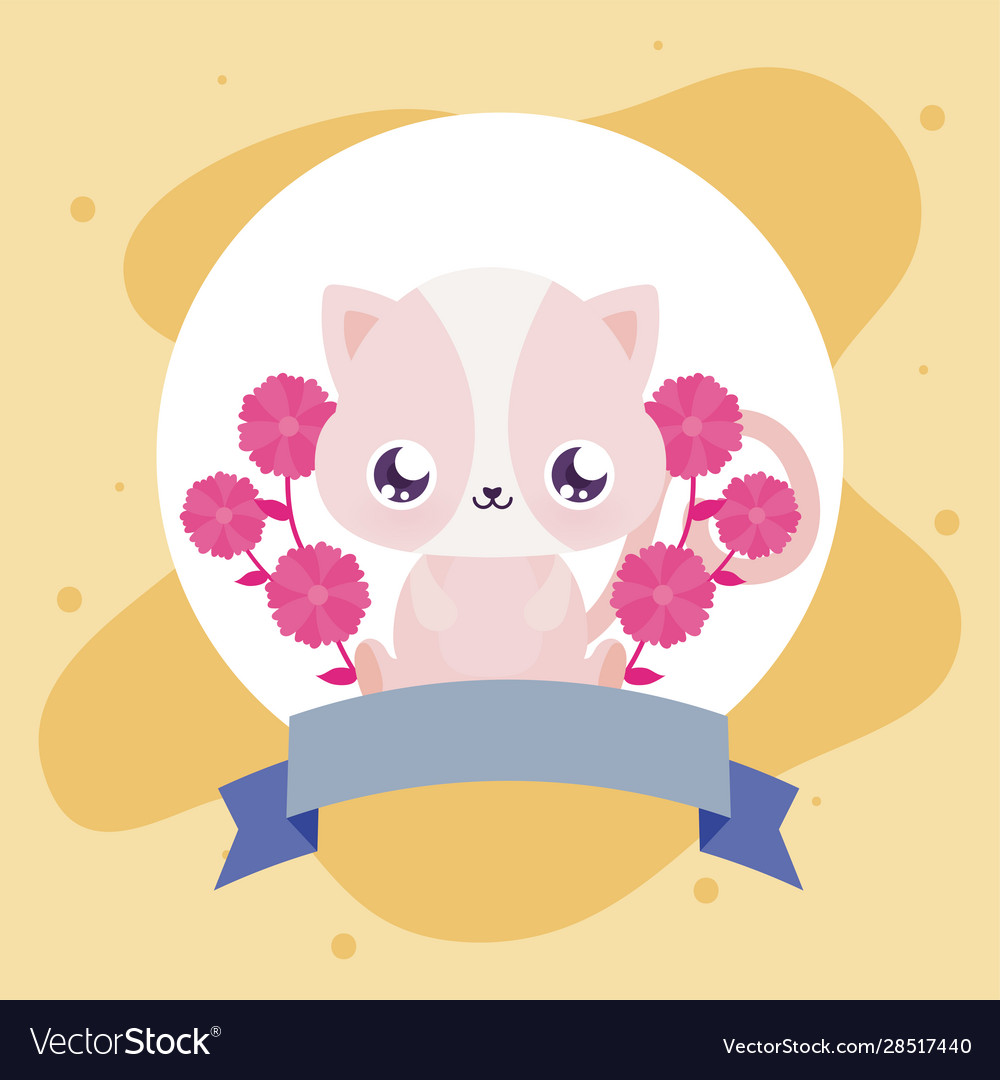 Kawaii Katze Cartoon mit Blumen Design