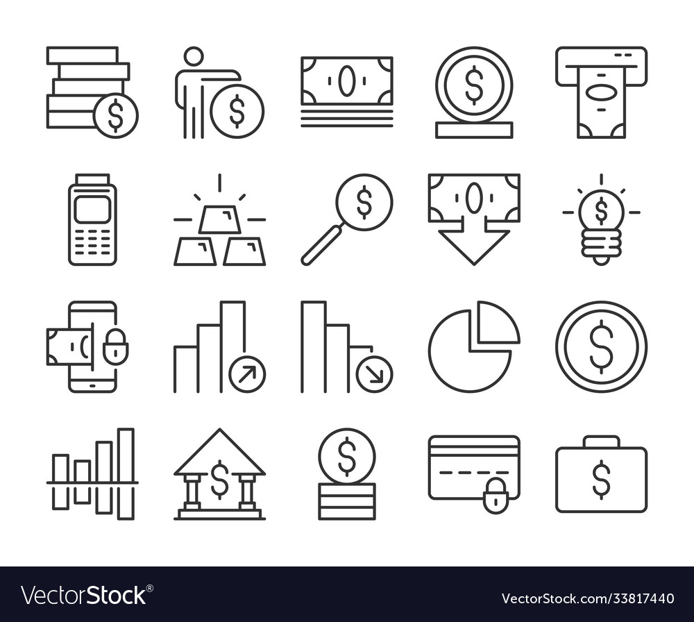 Money icon business and finance line icons set