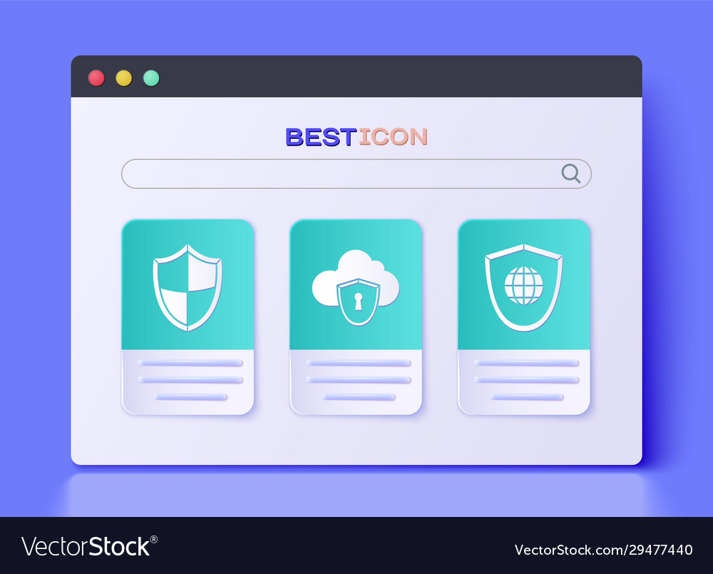 Set cloud and shield with world vector image Set cloud and shield with world