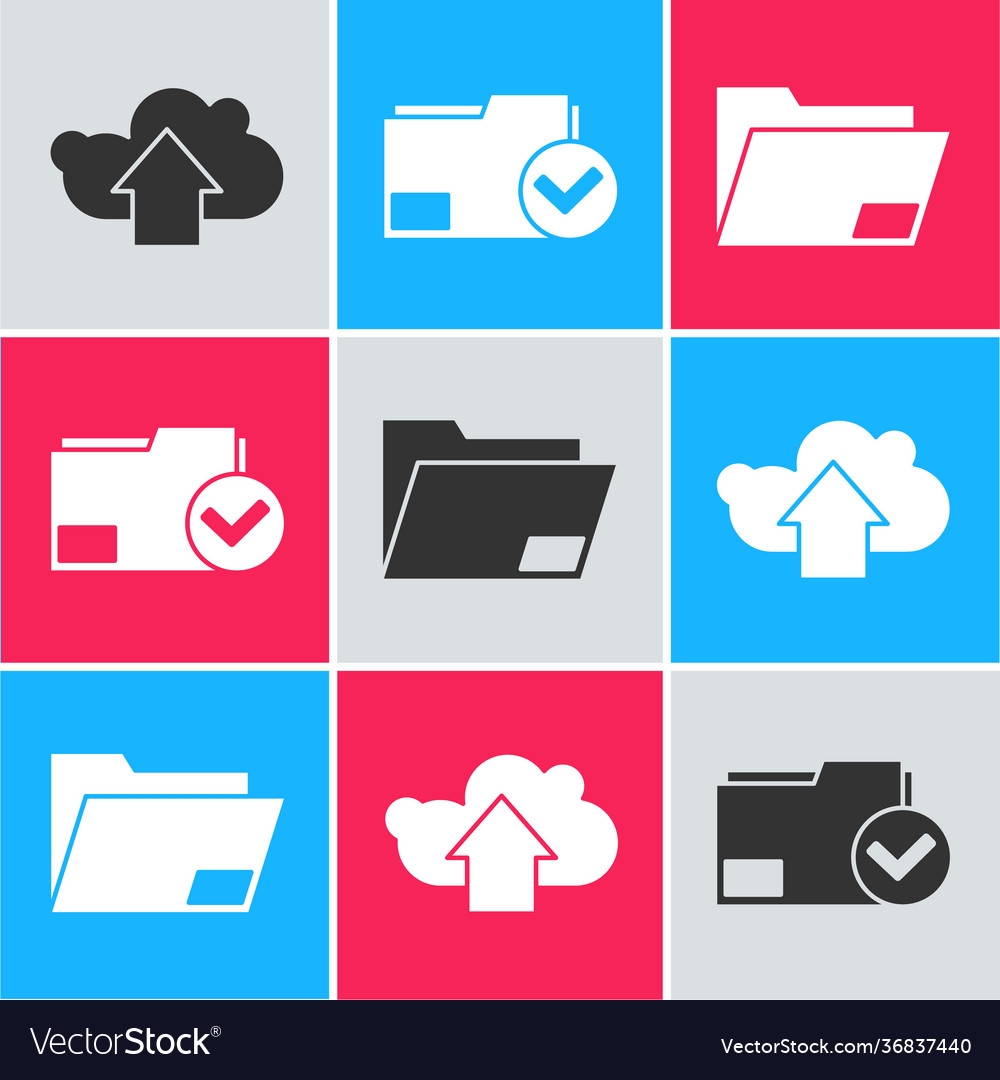 Set cloud upload document folder and check mark Vector Image Set cloud upload document folder and check mark