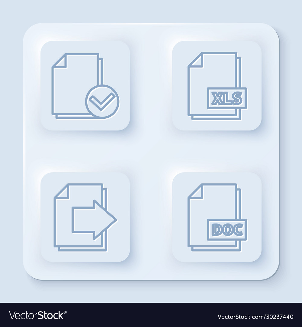Set line document and check mark xls file vector image Set line document and check mark xls file