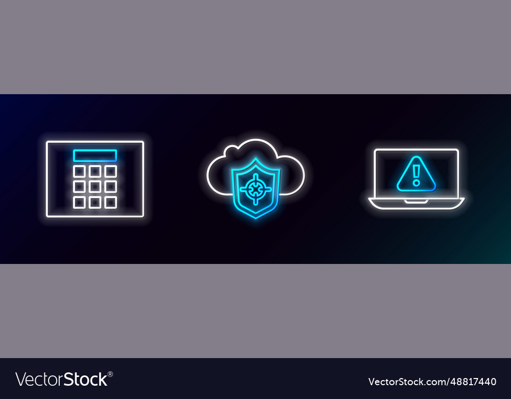 Set line laptop with exclamation mark password vector image Set line laptop with exclamation mark password