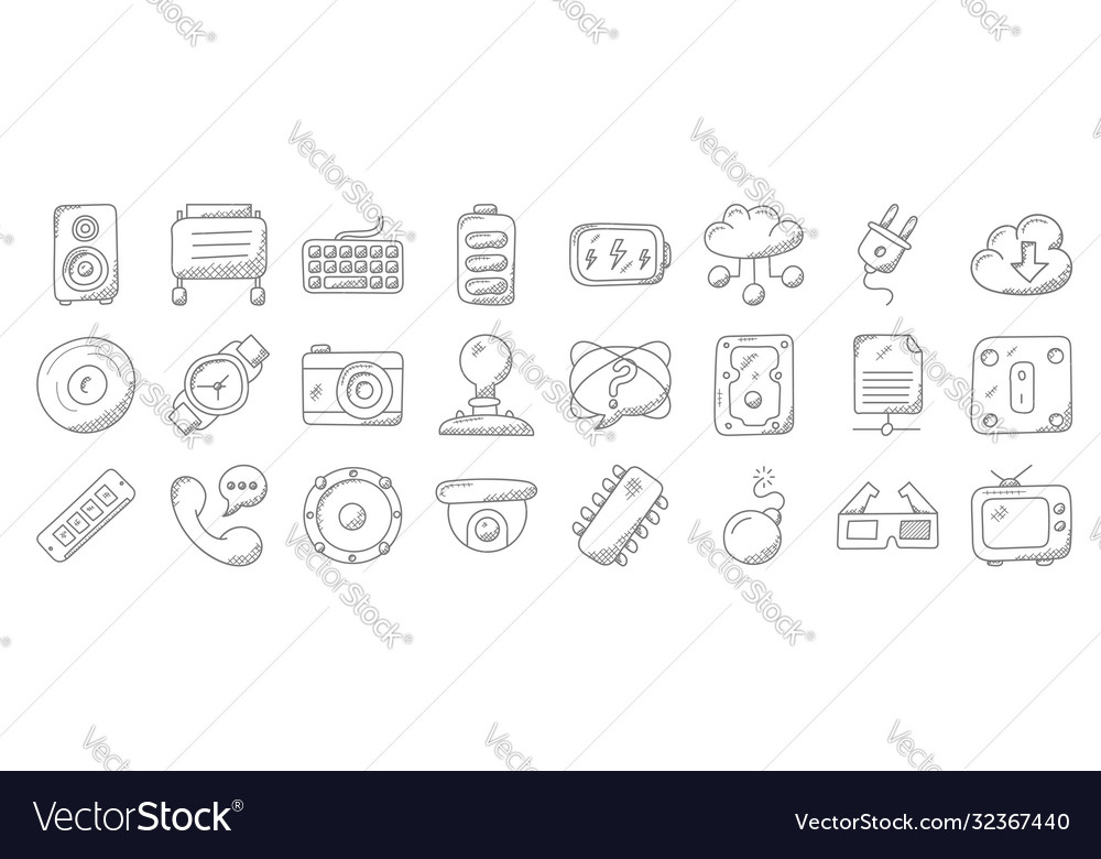 Technology line icons linear set quality vector image Technology line icons linear set quality