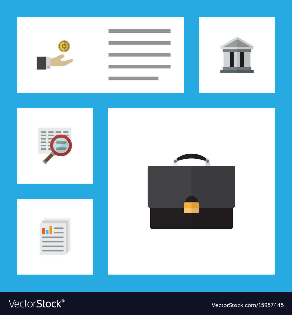 Flat icon finance set of portfolio document scan