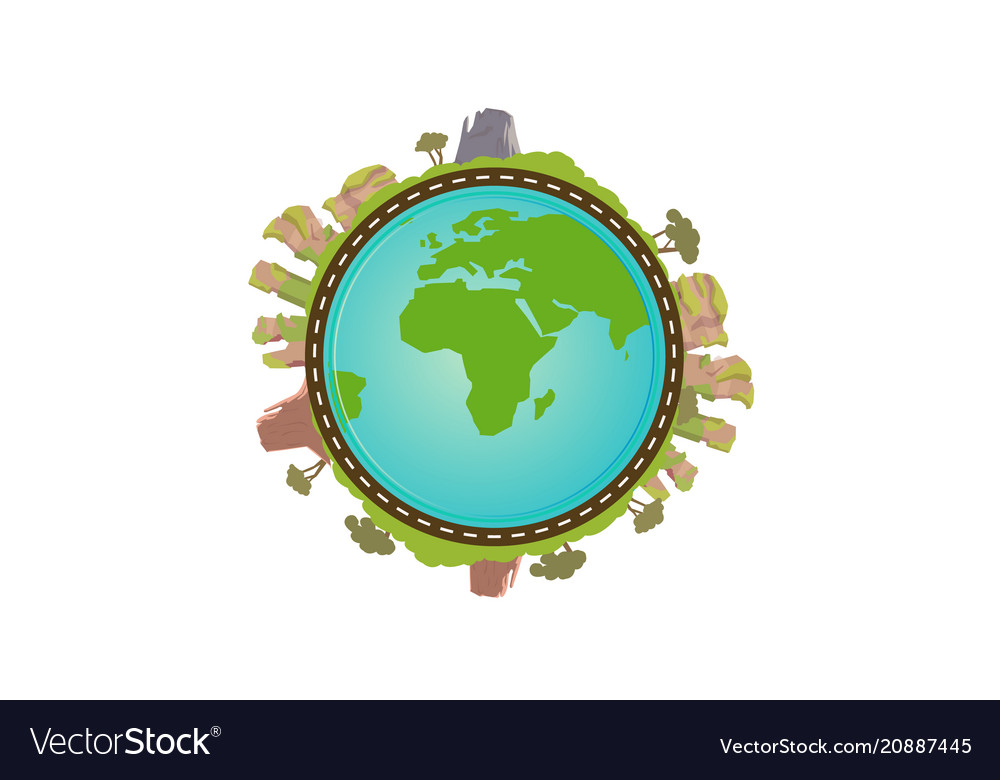 Flat planet with nature landscape on around