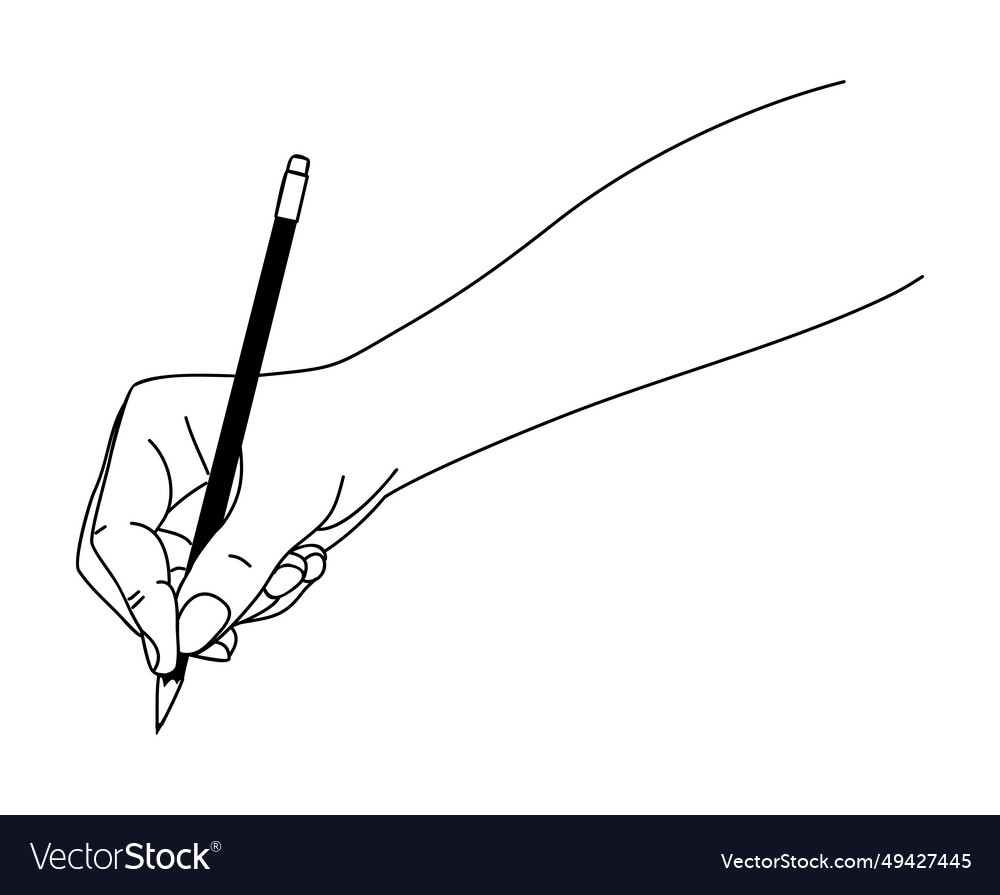 Hand holding pencil line art drawing vector image Hand holding pencil line art drawing
