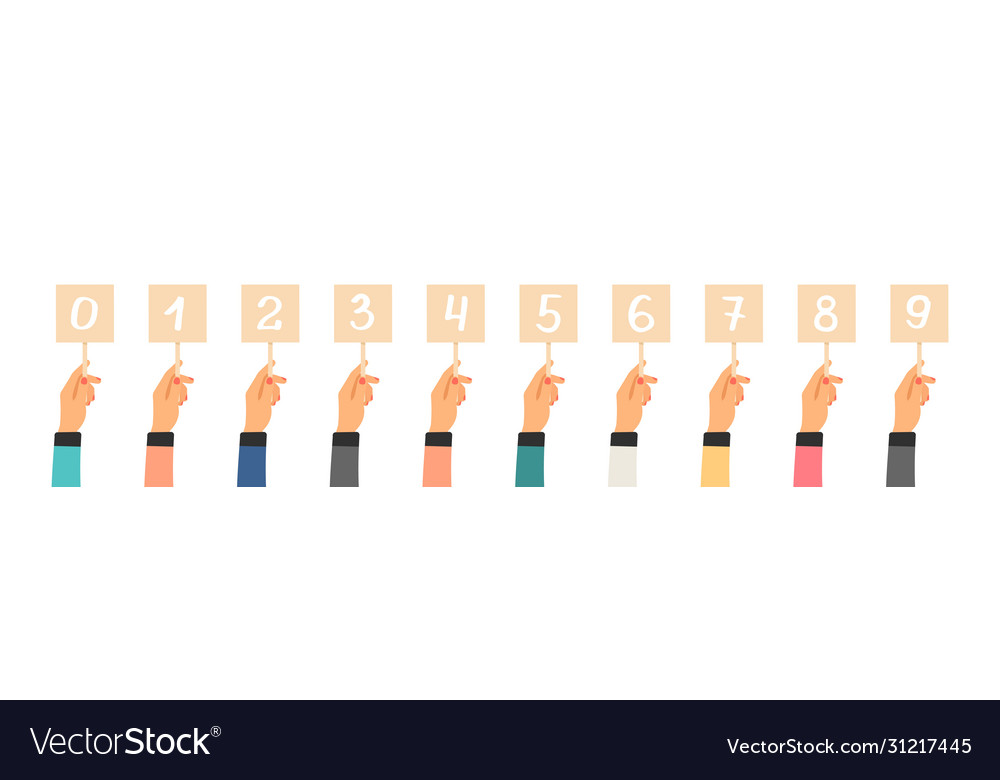Hands holding tables with numbers vector image Hands holding tables with numbers