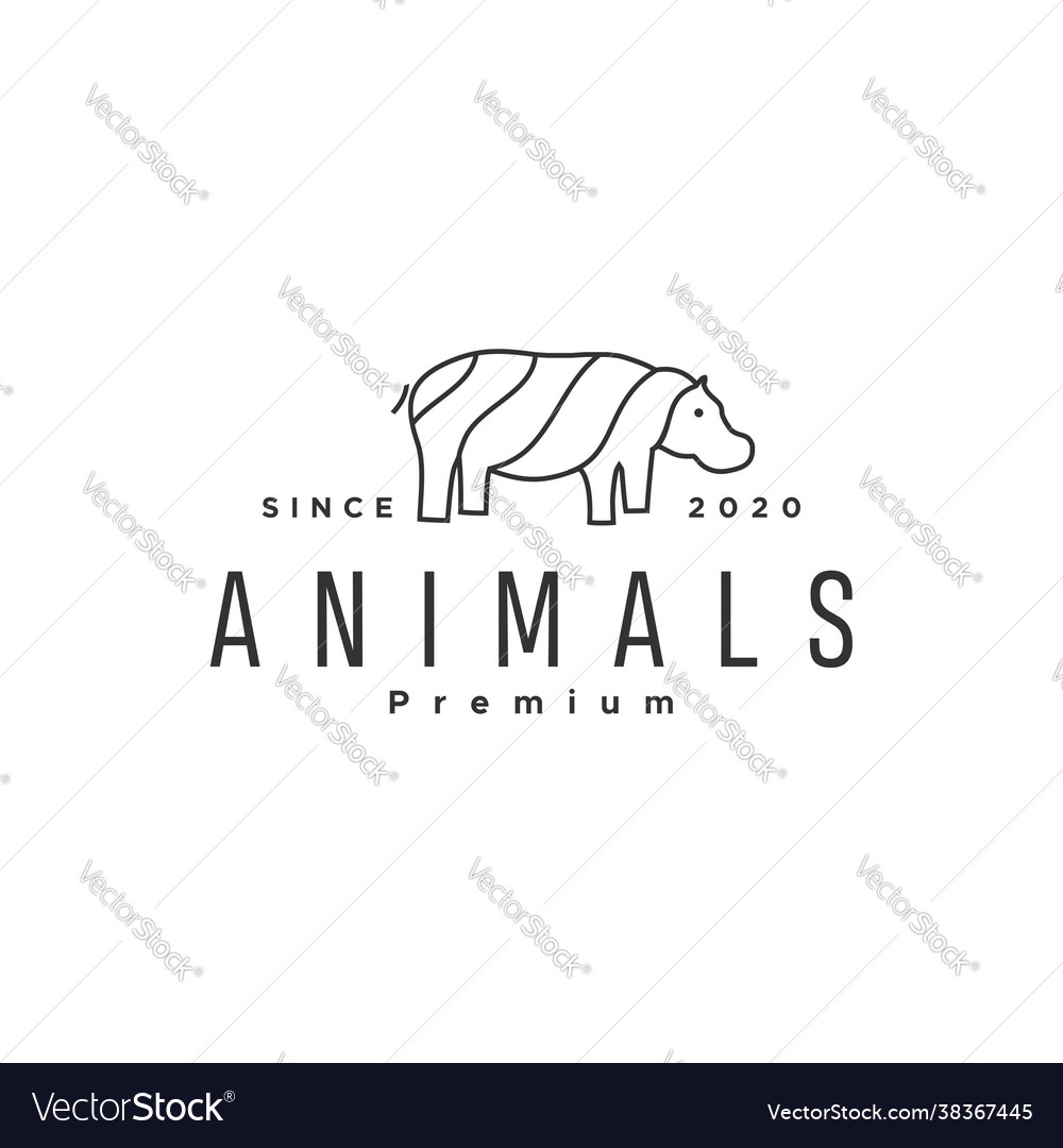 Hippopotamus hippo black line outline logo icon