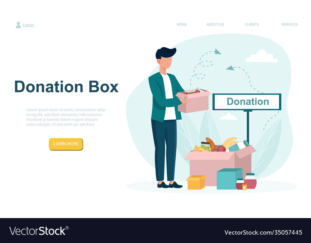 Mann Füllen Karton Spendebox mit Nahrung Vector Image Mann Füllen Karton Spendebox mit Nahrung
