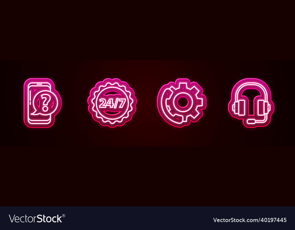 Set line mobile phone with question clock 24 Vector Image Set line mobile phone with question clock 24