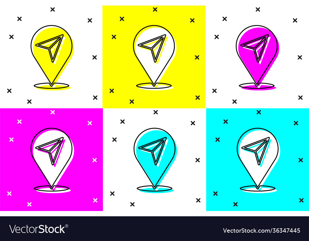 Set map pin icon isolated on color background vector image Set map pin icon isolated on color background