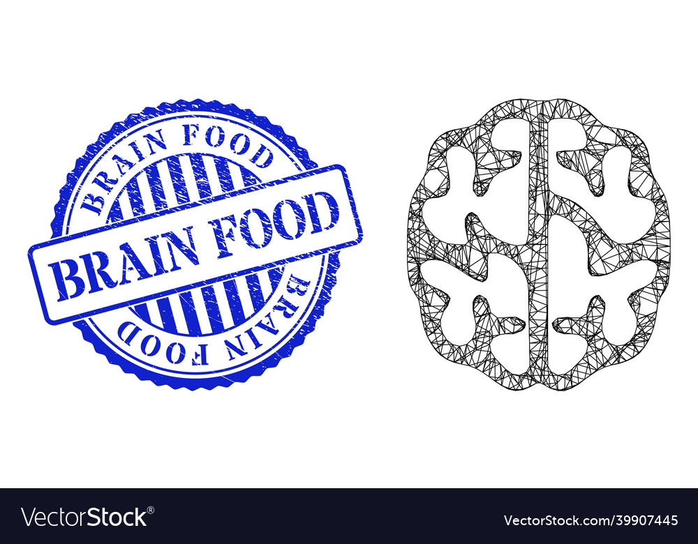 Textured brain food badge and net web mesh vector image Textured brain food badge and net web mesh