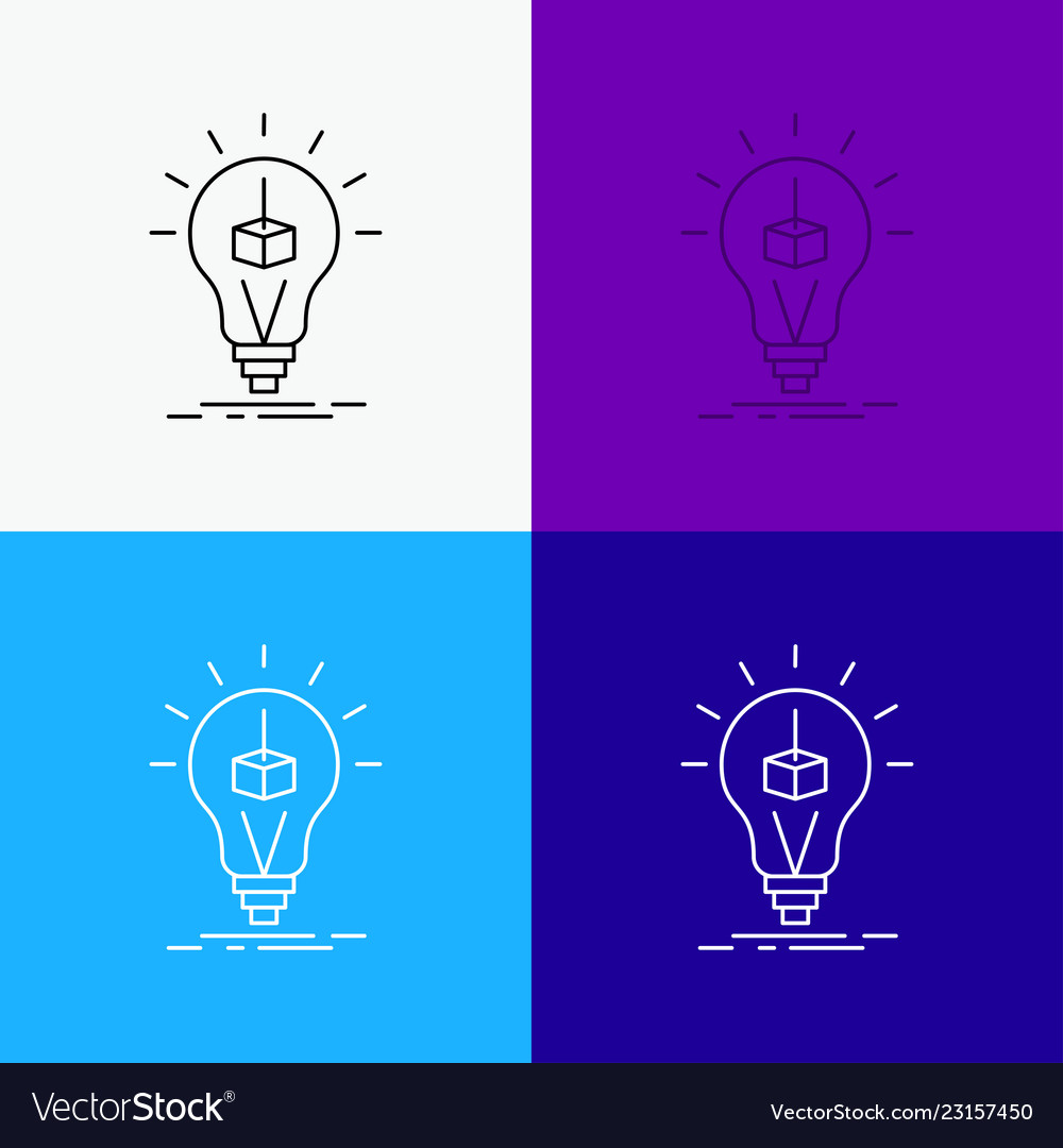 3d cube idea bulb printing box icon over various