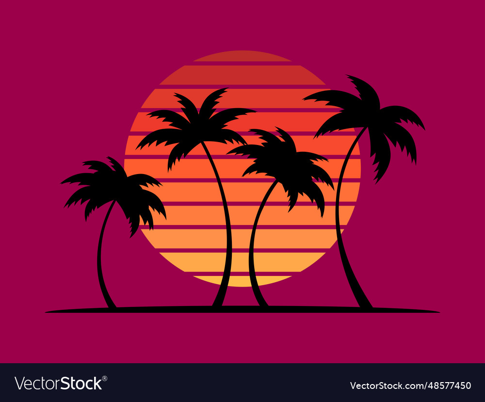 Black silhouettes of palm trees at sunset Vector Image