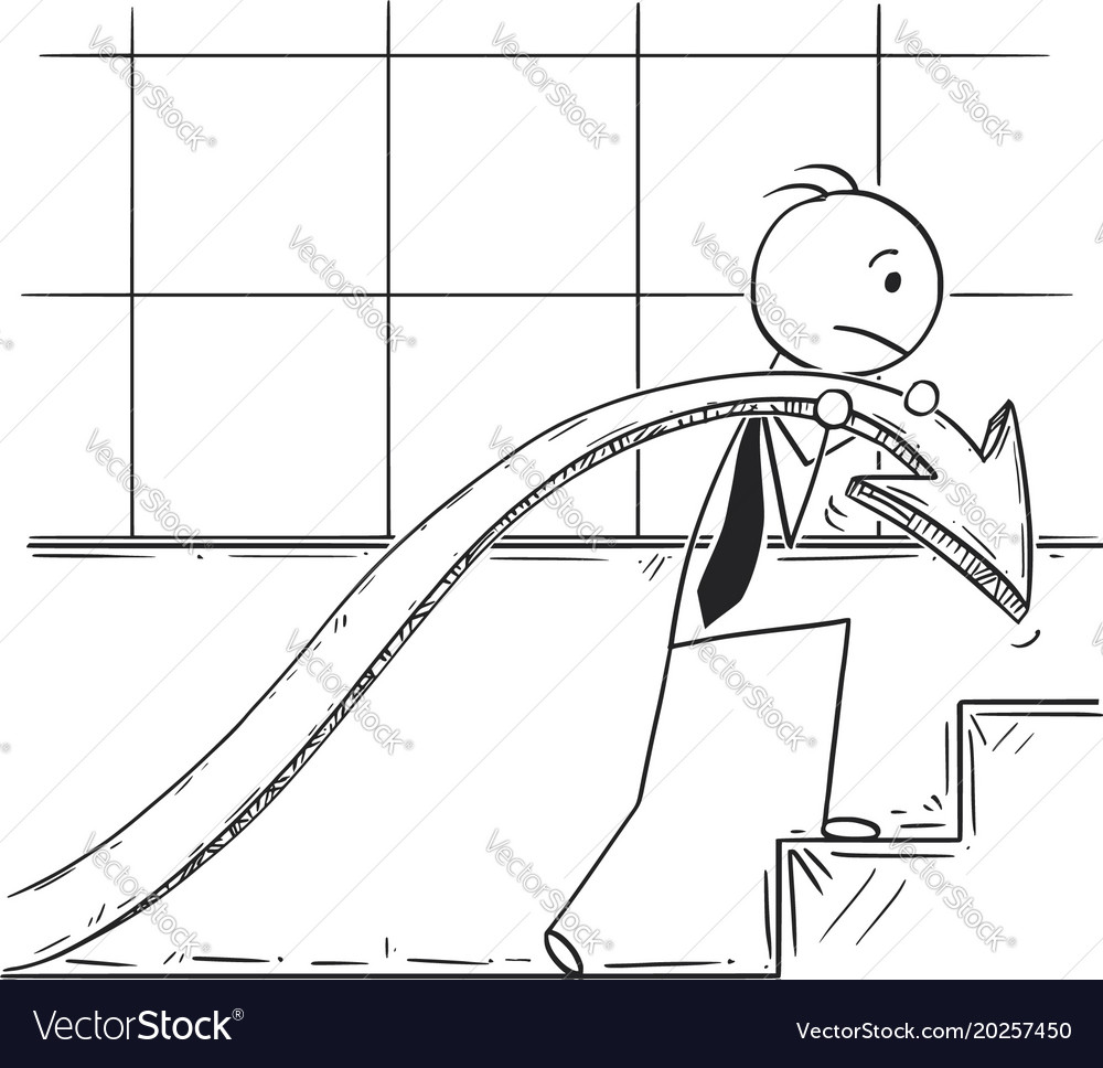 Cartoon of businessman carry graph chart arrow up