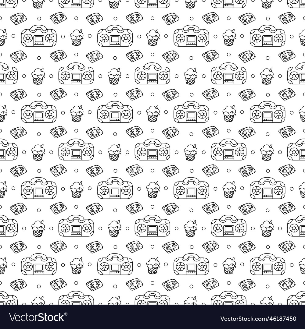 Cute seamless pattern with record player cassette