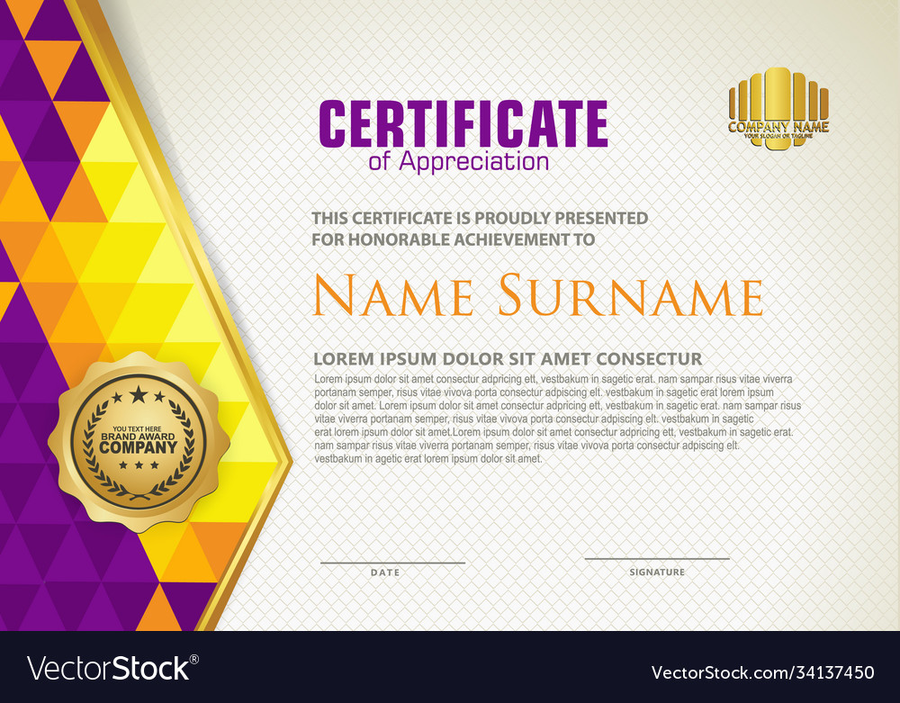 Horizontal certificate template with triangle