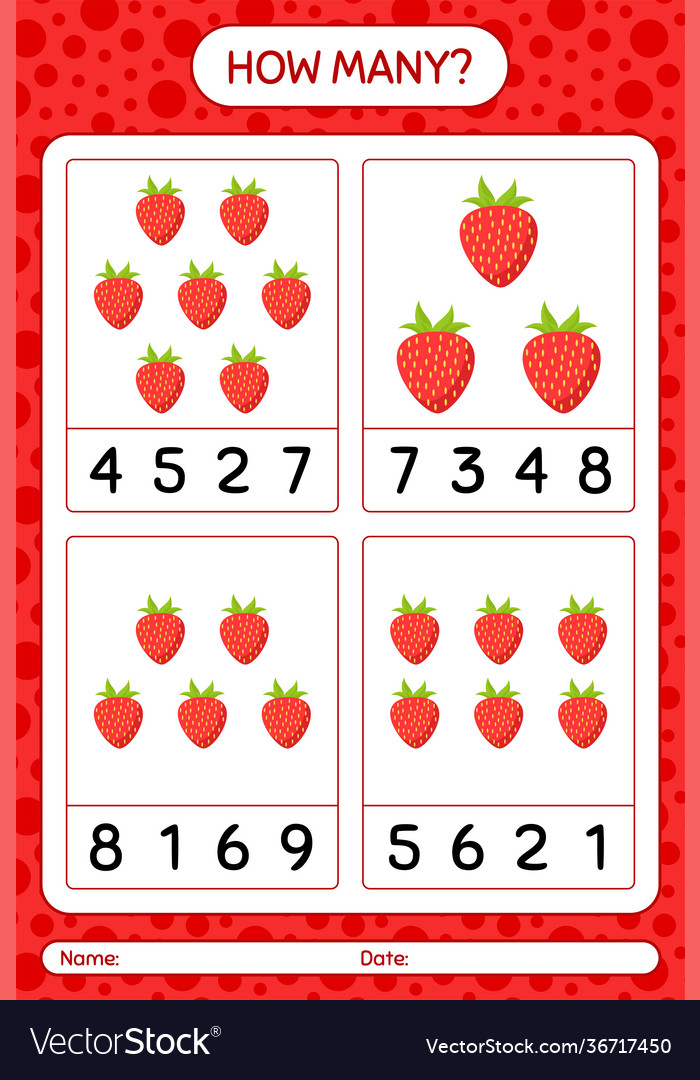 How many counting game with strawberry worksheet vector image How many counting game with strawberry worksheet