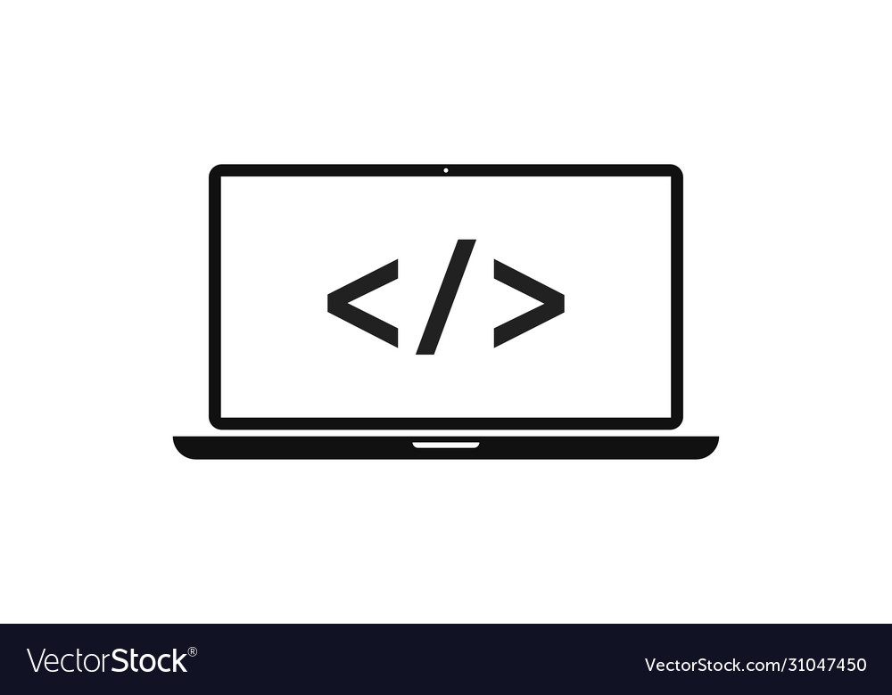 Laptop programming or coding icon isolated