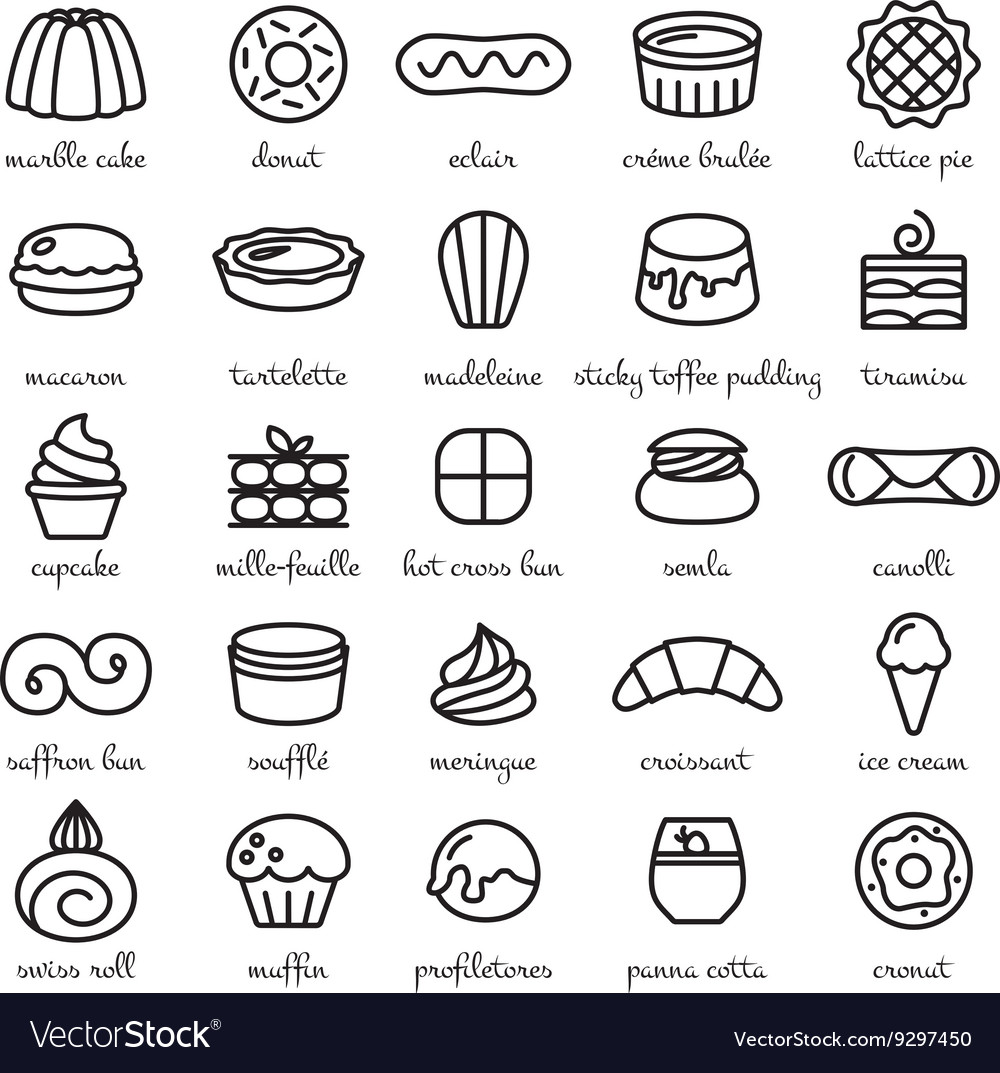 Line icon set of world best desserts and sweets Vector Image