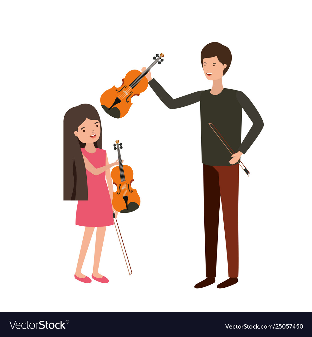 Man with daughter and fiddle character