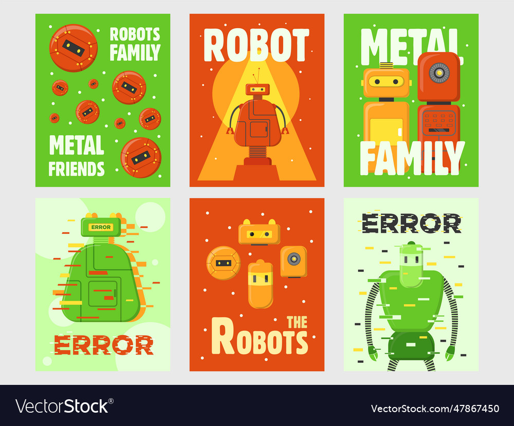 Robots flyers set vector image Robots flyers set