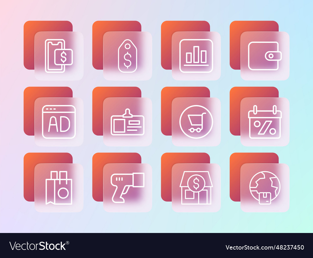 Set line wallet scanner scanning bar code vector image Set line wallet scanner scanning bar code