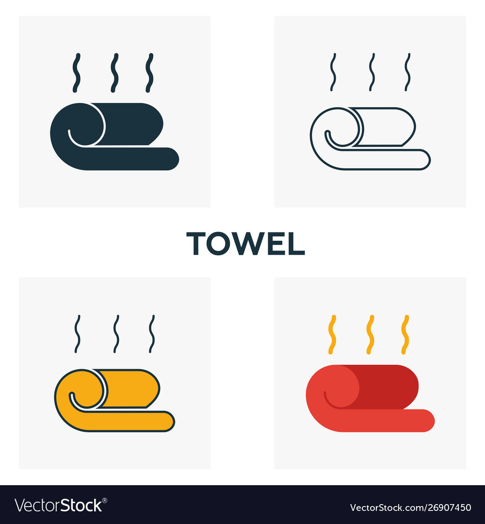 Towel icon set four elements in different styles