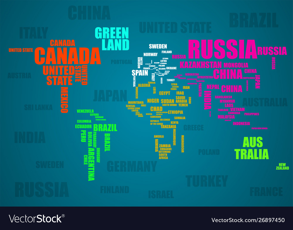 Typography colorful world map with country names Vector Image