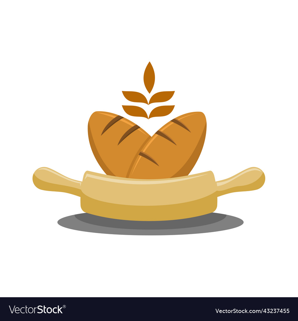 Bakery with wheat and wood rolling pin logo icon Vector Image