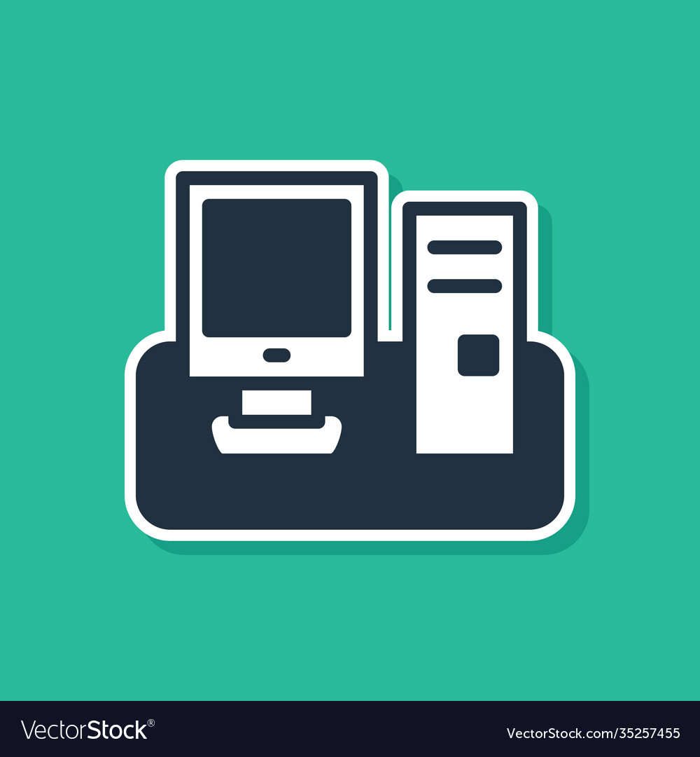 Blue computer monitor with keyboard and mouse icon vector image Blue computer monitor with keyboard and mouse icon
