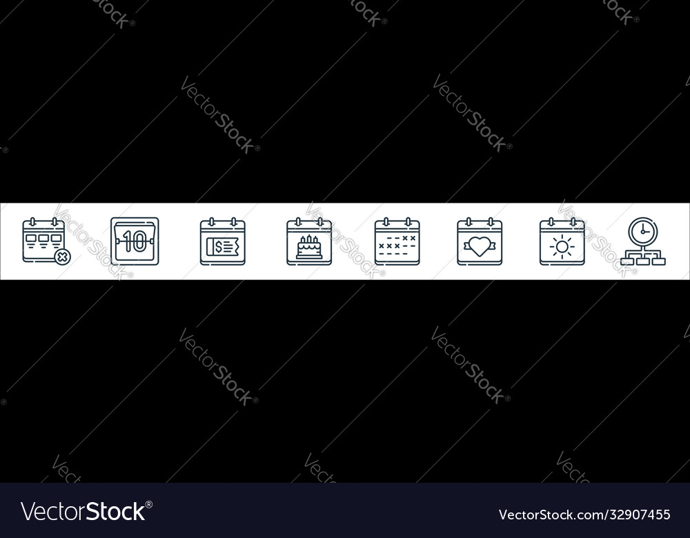Calendar and date line icons linear set quality vector image Calendar and date line icons linear set quality