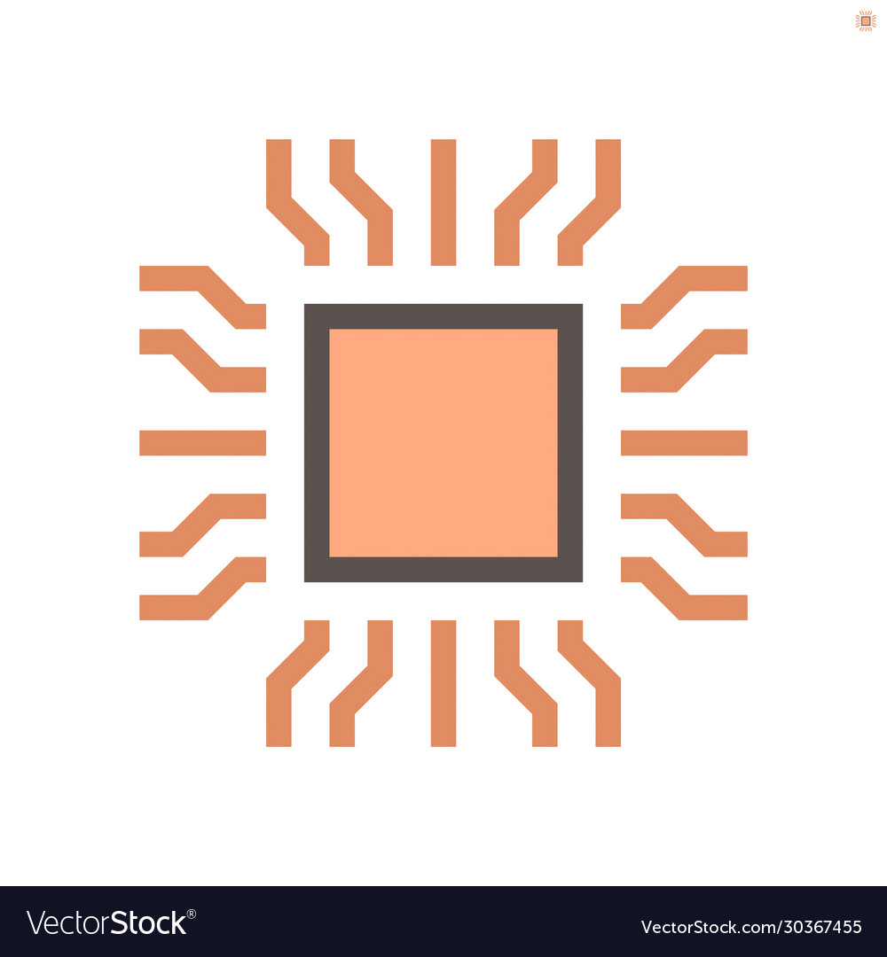 Computer chip processor and technology icon set vector image Computer chip processor and technology icon set
