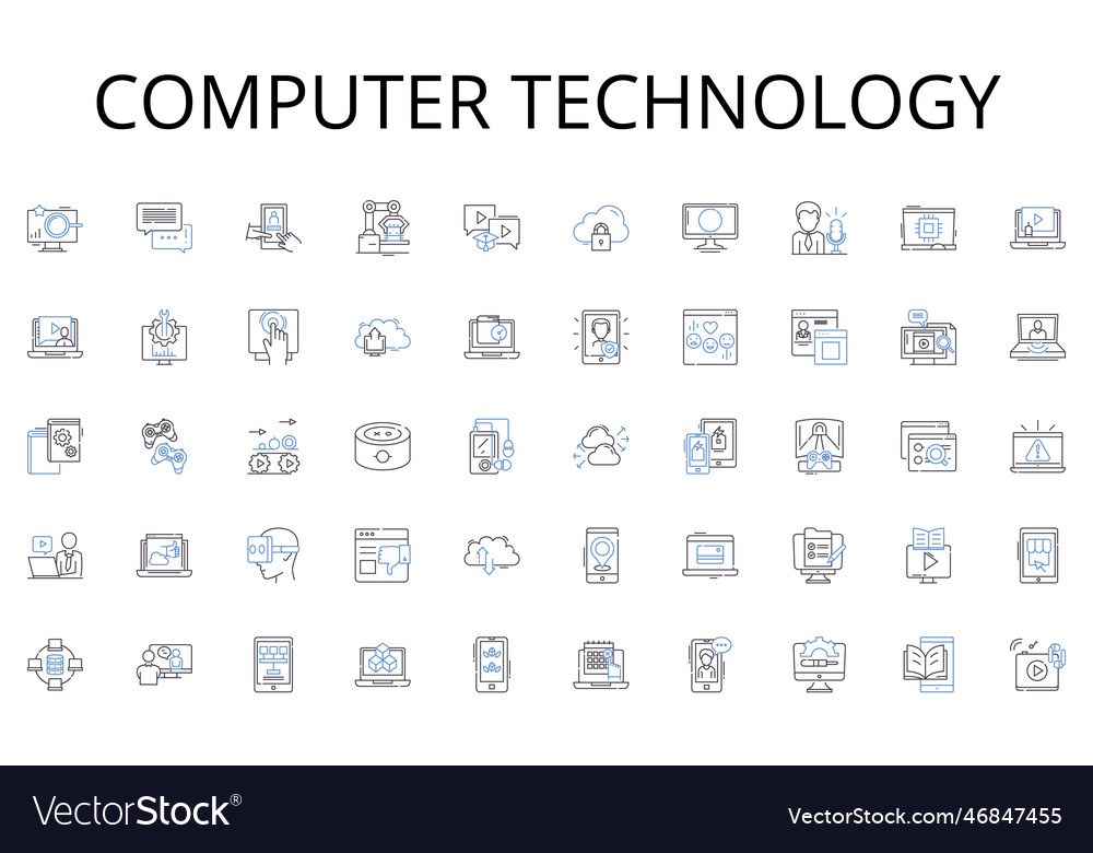 Computer technology line icons collection adtech