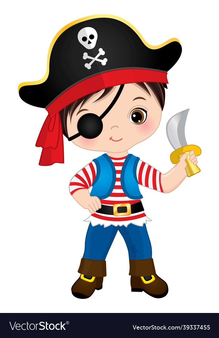 Cute pirate wearing eye patch and hat with skull Vector Image