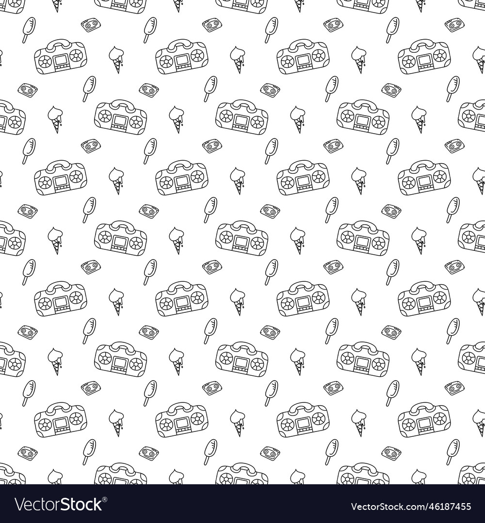 Cute seamless pattern with tape recorder cassette