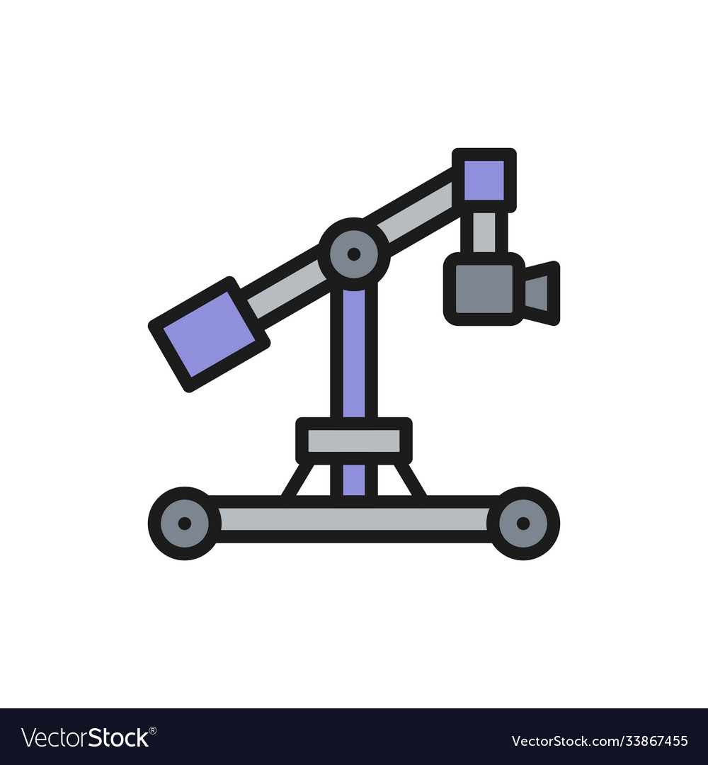 Digital movie camera on dolly rails flat color