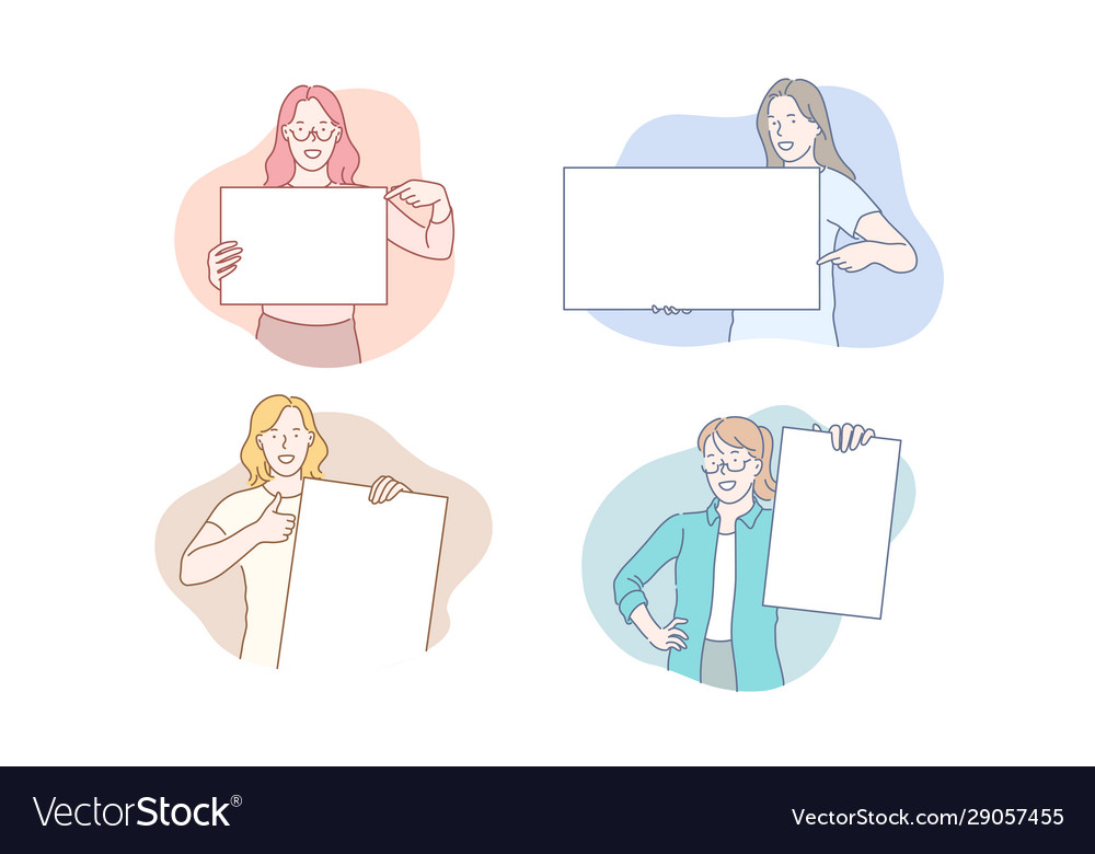 Girls holding empty posters concept