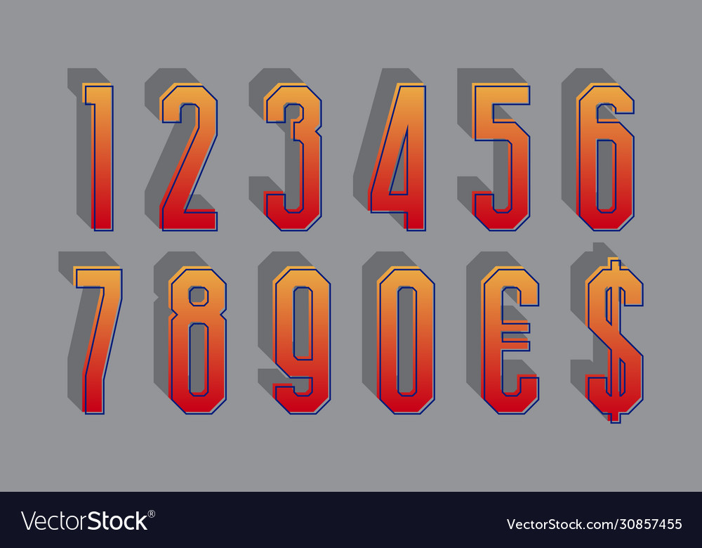 Gradient stylized numbers with currency signs vector image Gradient stylized numbers with currency signs