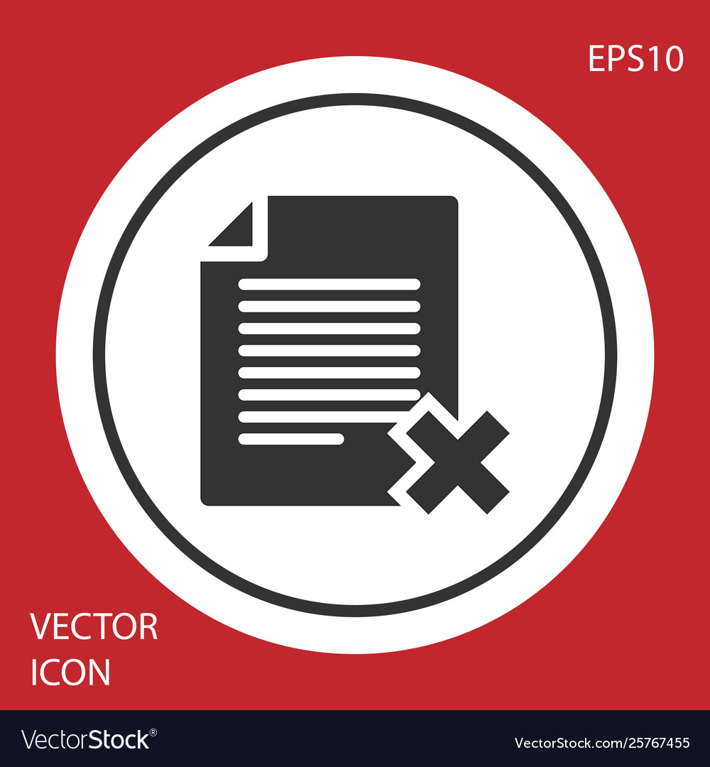 Grey delete file document icon isolated on red Vector Image Grey delete file document icon isolated on red