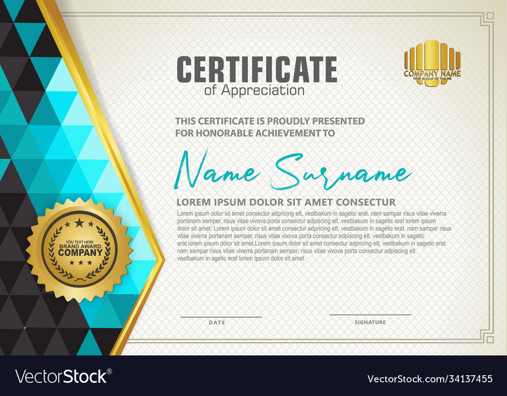 Horizontal certificate template with triangle