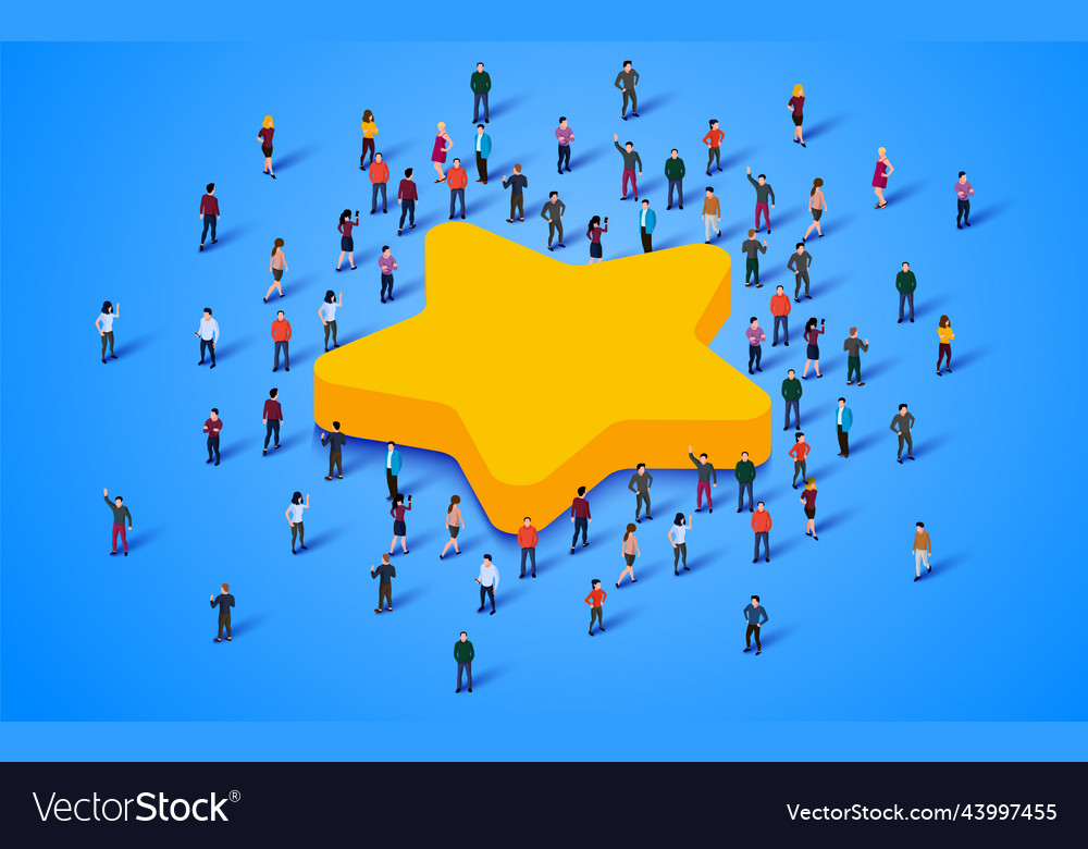Large group of people standing around star sign vector image Large group of people standing around star sign