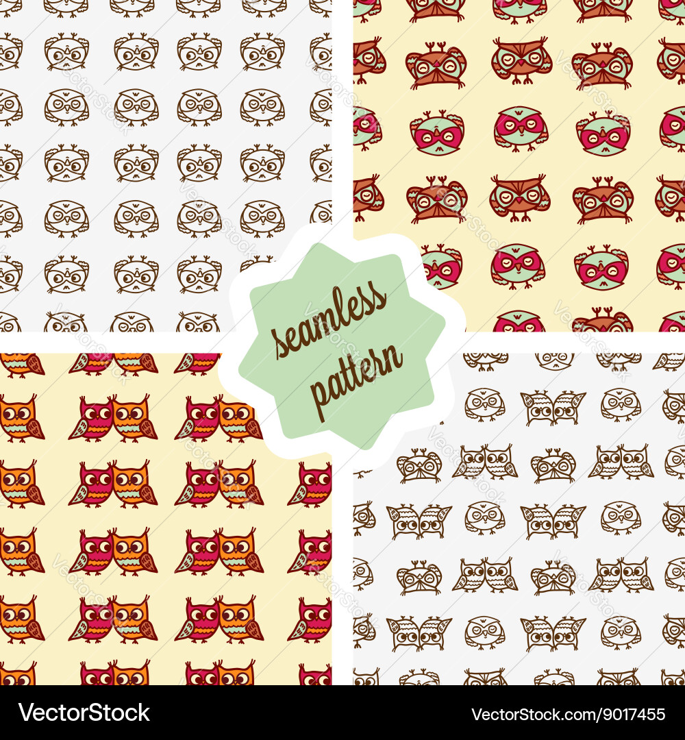 Owls seamless patterns set Royalty Free Vector Image