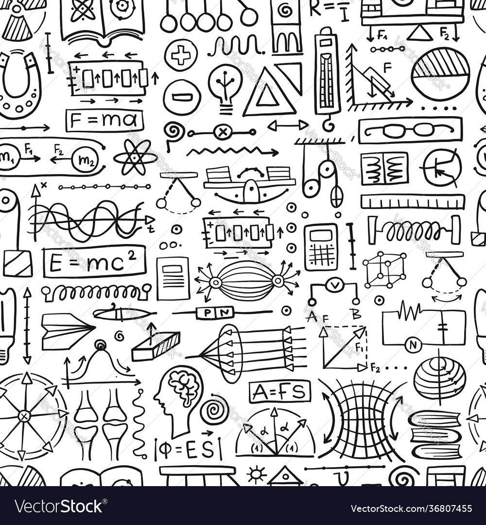 Physics icons sign and symbols seamless pattern vector image Physics icons sign and symbols seamless pattern