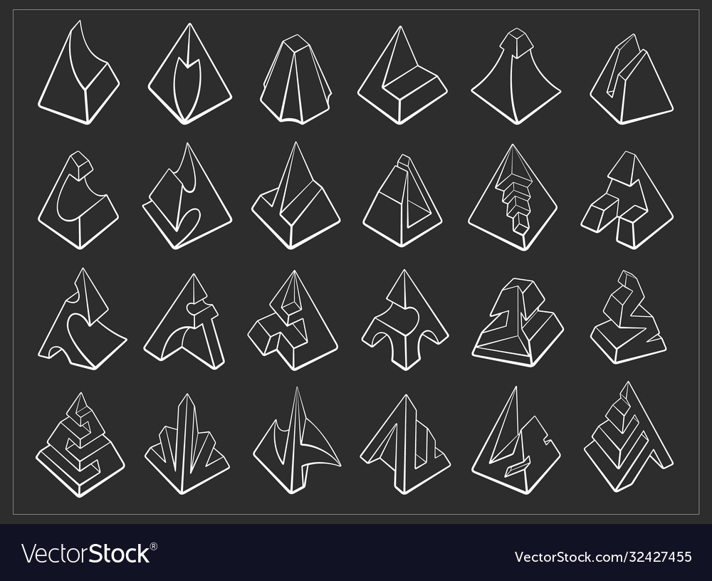 Set 3d geometric shapes pyramid designs Royalty Free Vector