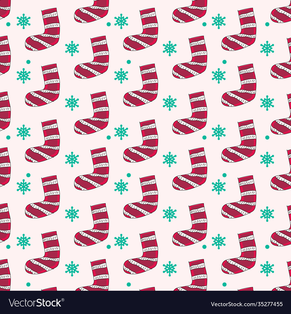 Stocking and snowflake pattern design on white