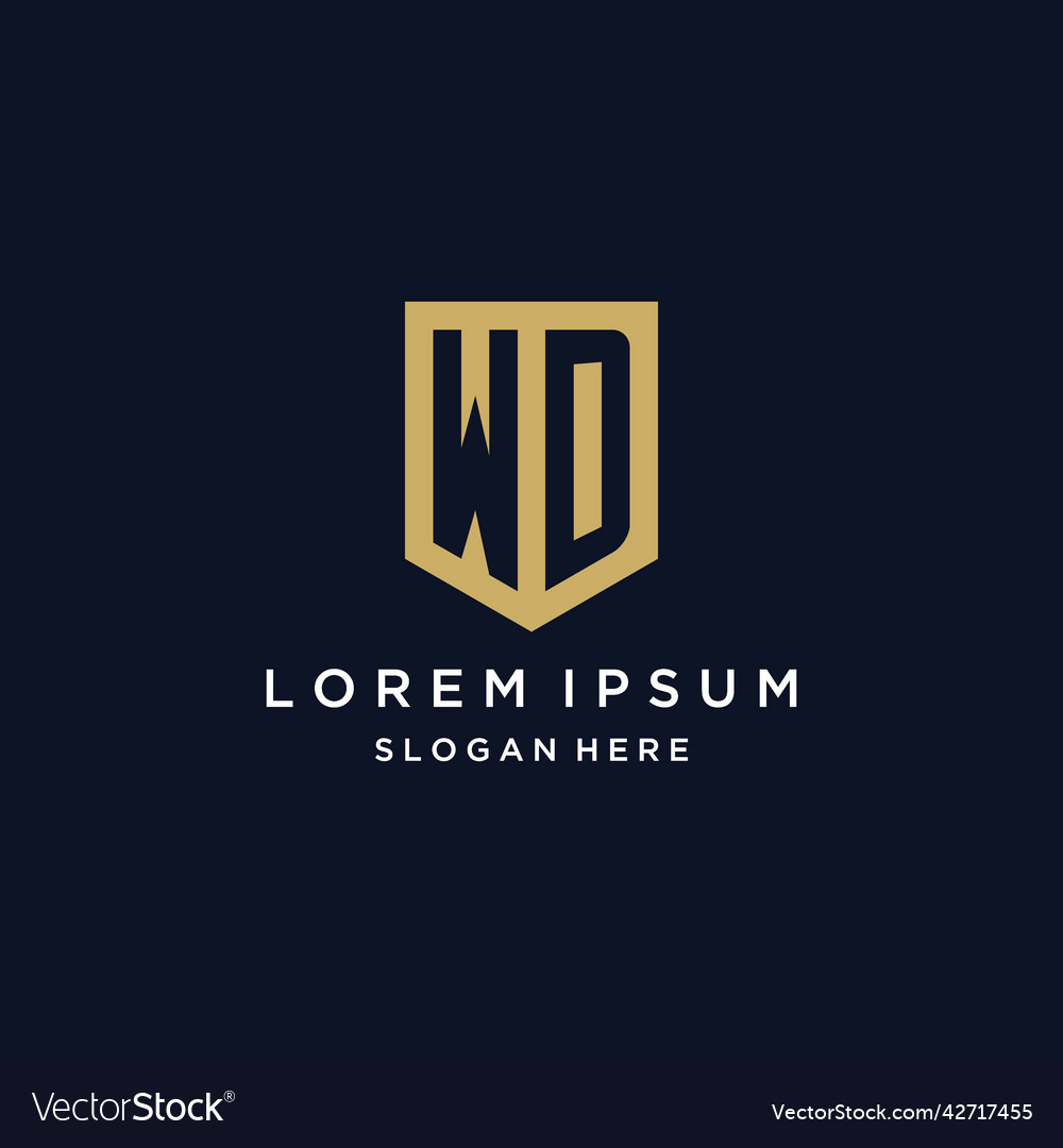 Wd monogram initials logo design with shield icon vector image Wd monogram initials logo design with shield icon