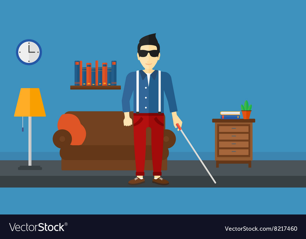 Blind man with stick Royalty Free Vector Image