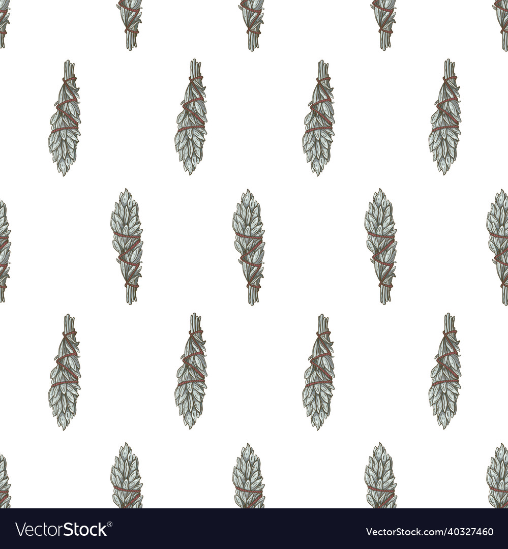 Boho seamless pattern with sage smudge stick vector image Boho seamless pattern with sage smudge stick